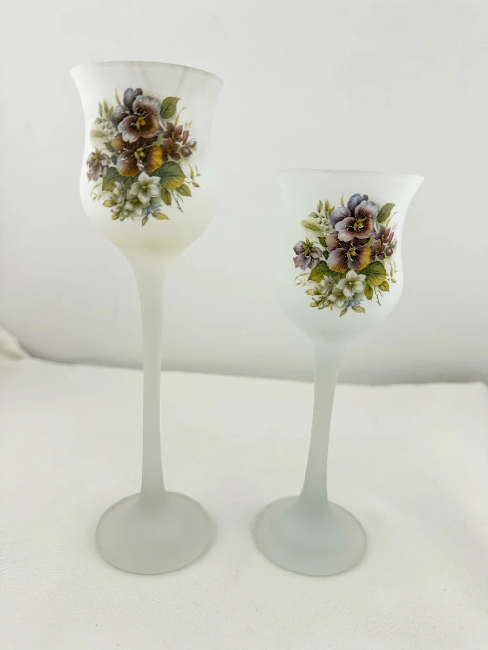 Vintage L.E. Smith frosted glass stemmed votive candle holders
